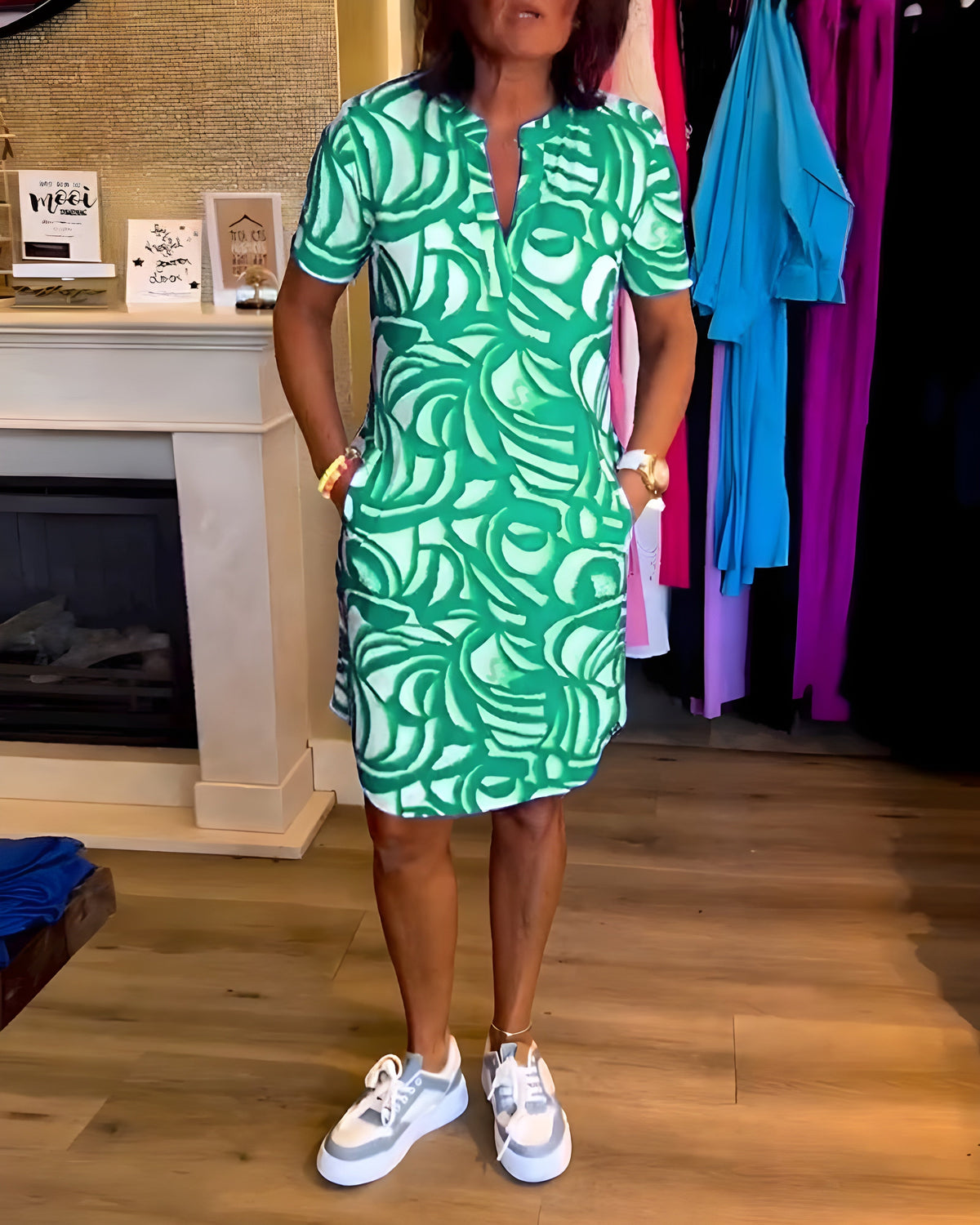 Vestido estampado con botones y bolsillos Selloryta