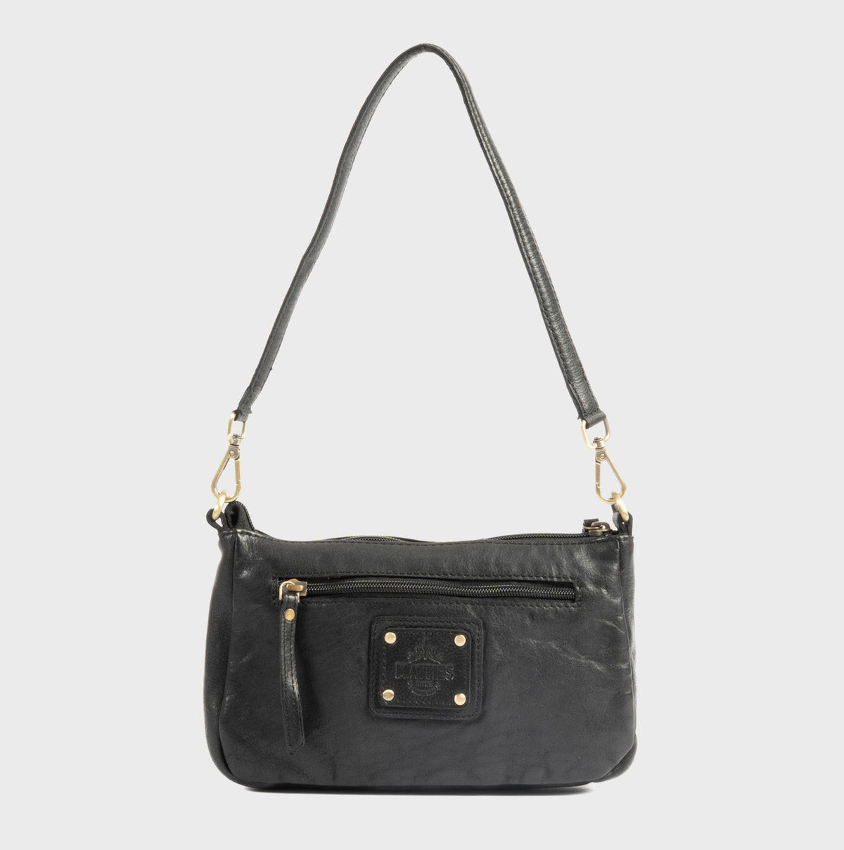 Bolso de hombro con bandolera de piel natural - Negro