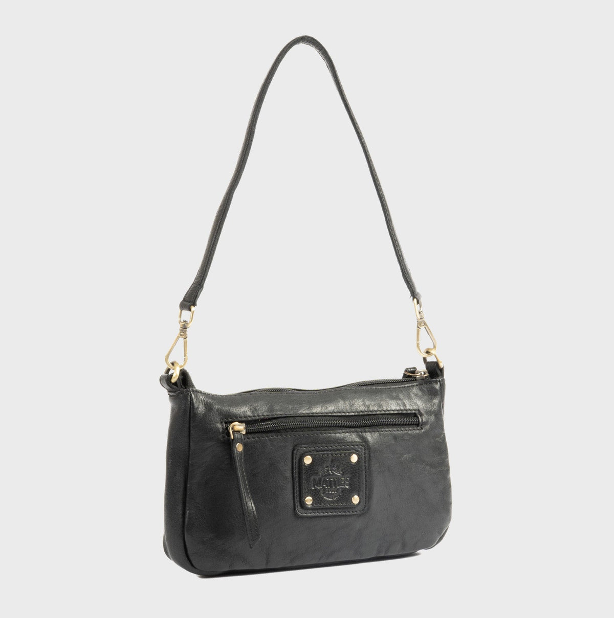 Bolso de hombro con bandolera de piel natural - Negro