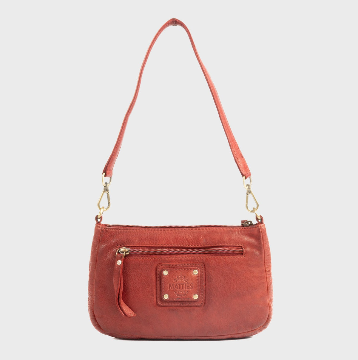 Bolso de hombro con bandolera de piel natural - Rojo