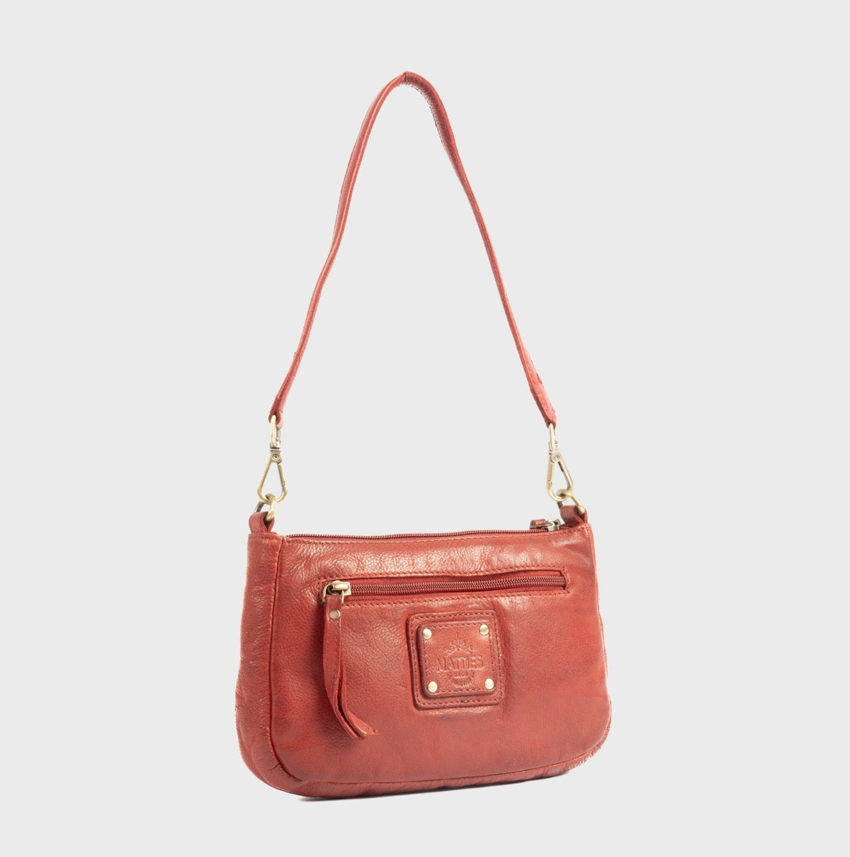 Bolso de hombro con bandolera de piel natural - Rojo