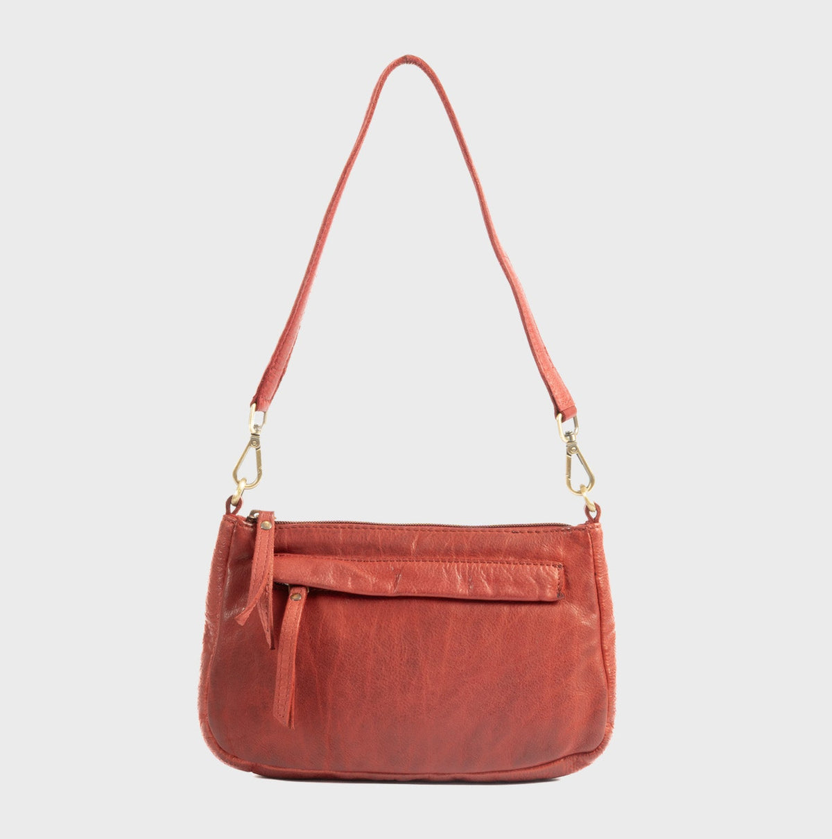 Bolso de hombro con bandolera de piel natural - Rojo
