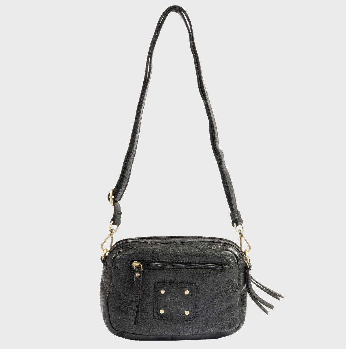 Bolso de piel natural con bandolera - Negro