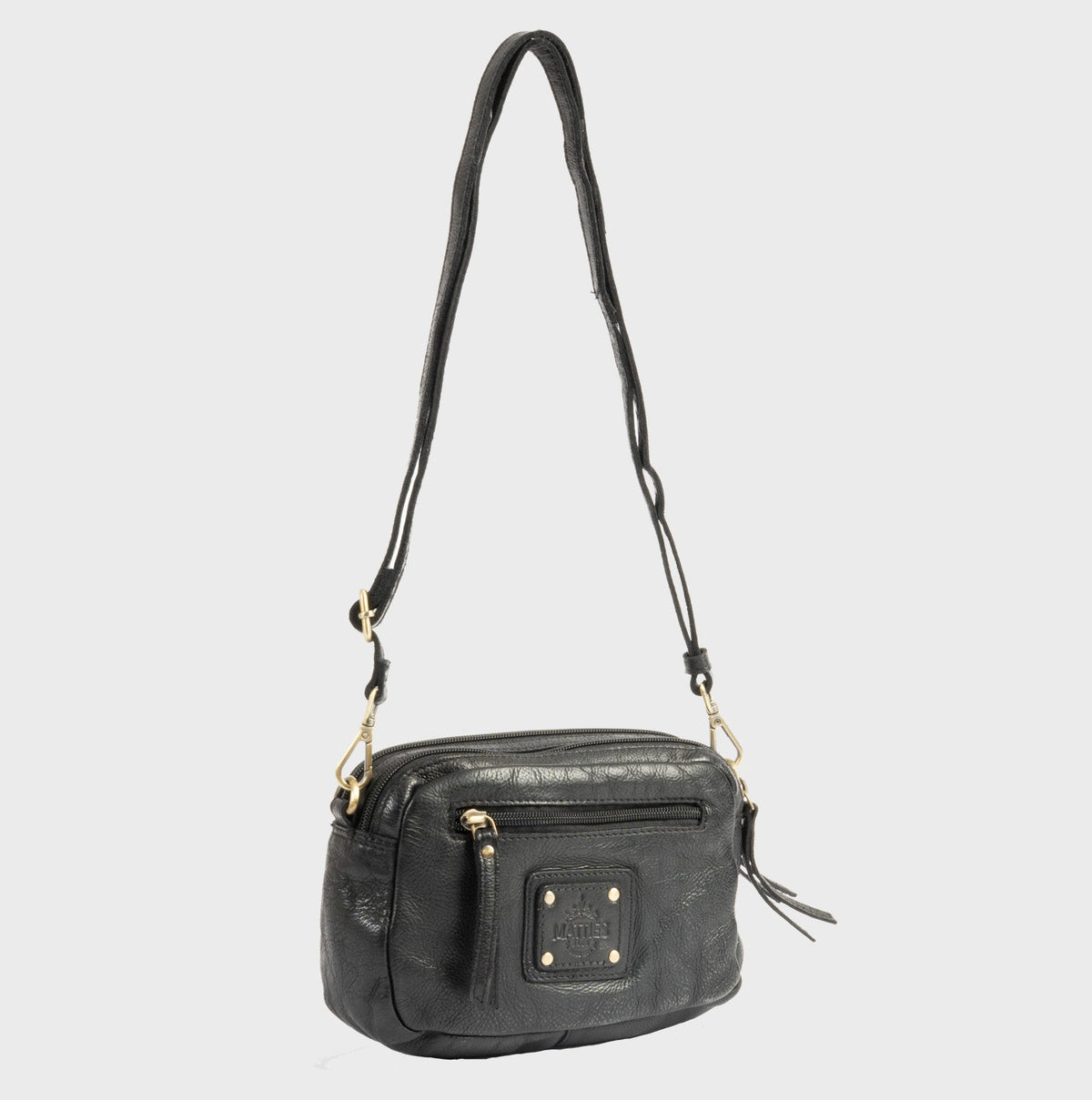 Bolso de piel natural con bandolera - Negro