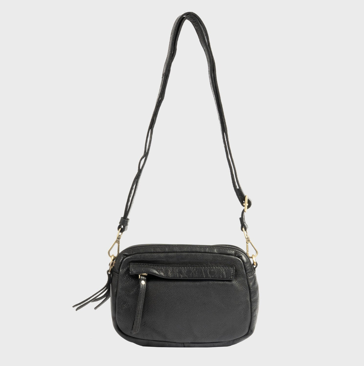 Bolso de piel natural con bandolera - Negro