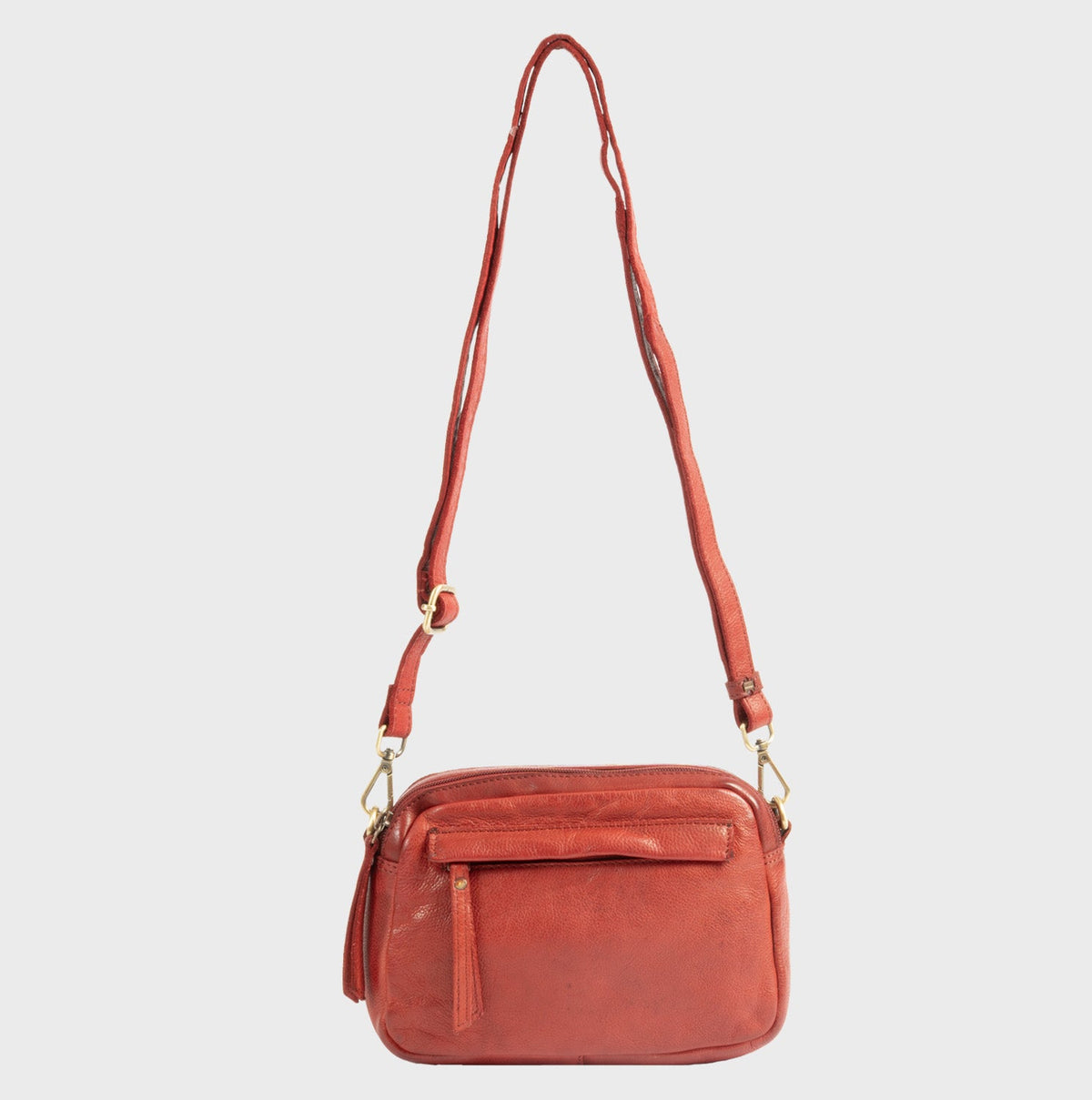 Bolso de piel natural con bandolera - Rojo