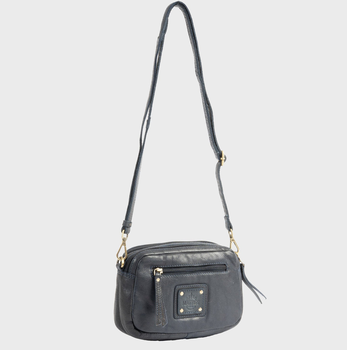 Bolso de piel natural con bandolera - Azul