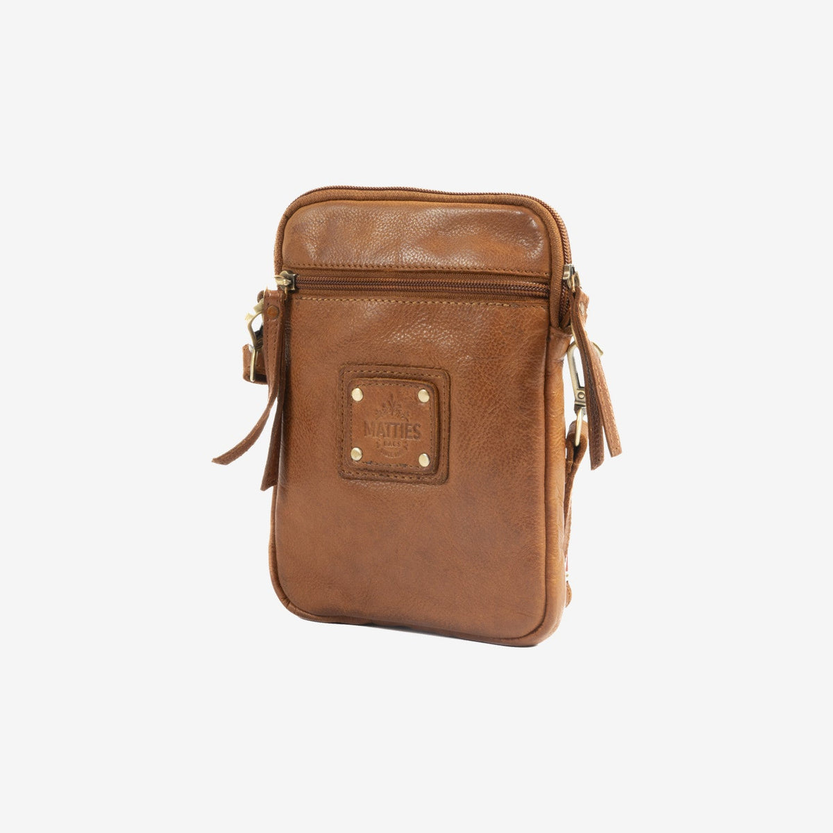 Bolso bandolera vertical de piel natural - Cuero