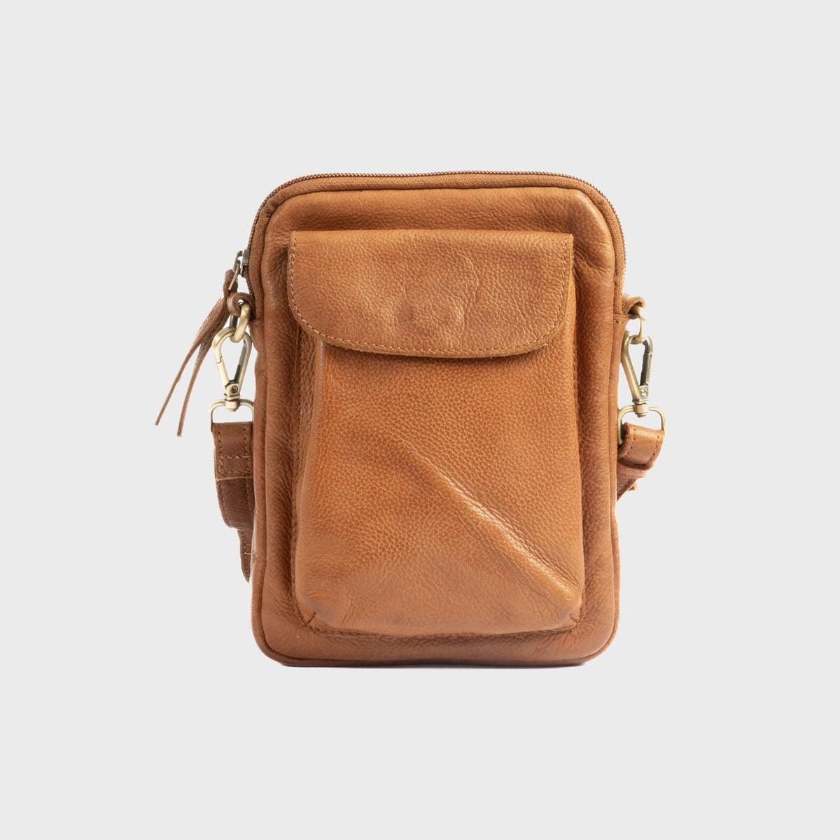 Bolso bandolera vertical de piel natural - Cuero