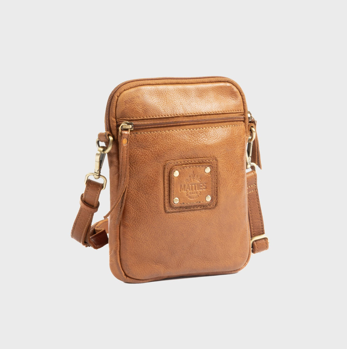 Bolso bandolera vertical de piel natural - Cuero