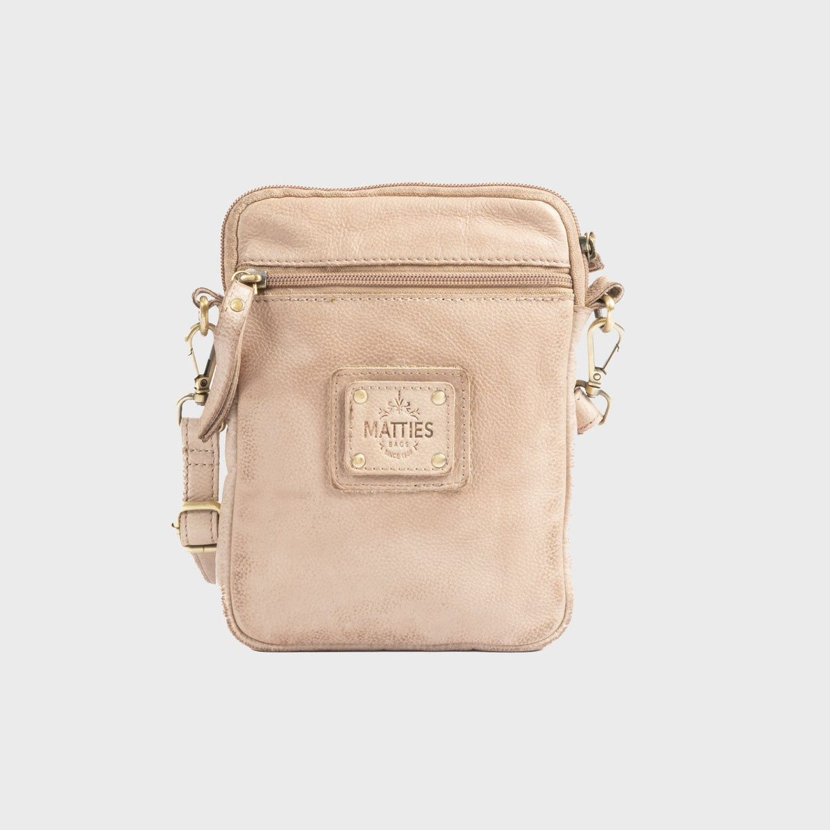 Bolso bandolera vertical de piel natural - Camel