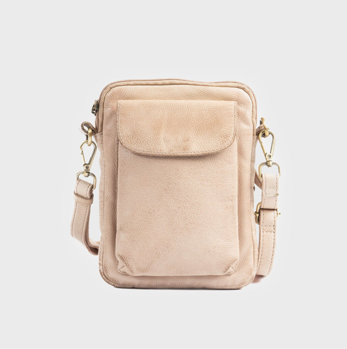 Bolso bandolera vertical de piel natural - Camel
