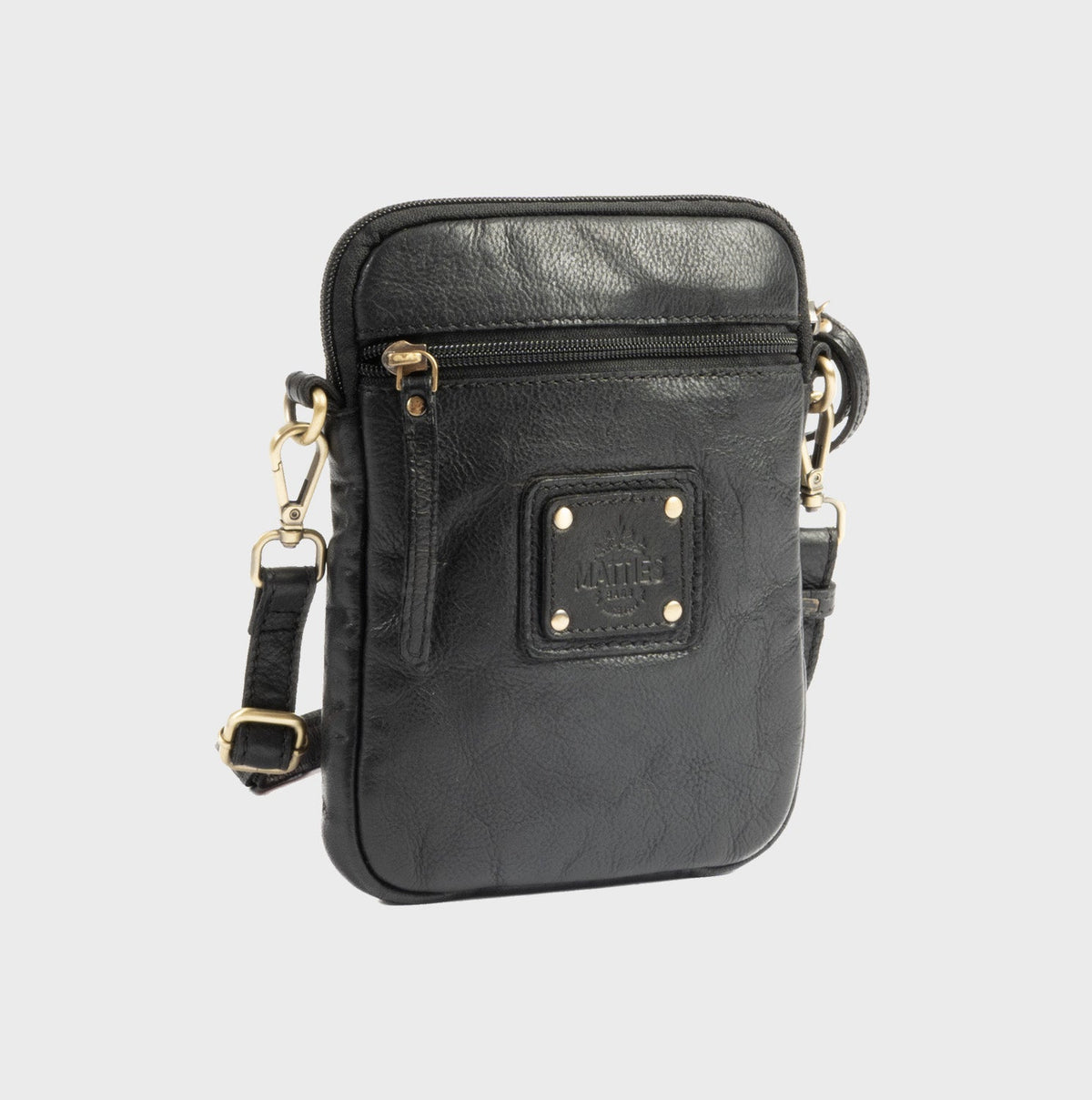 Bolso bandolera vertical de piel natural - Negro