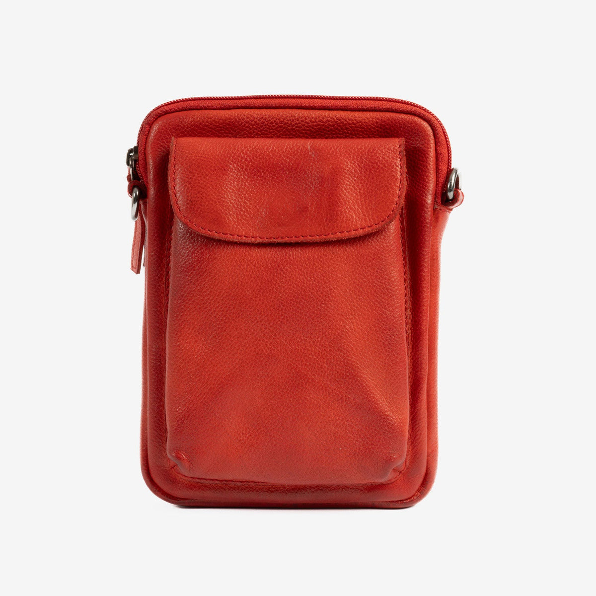 Bolso bandolera vertical de piel natural - Rojo