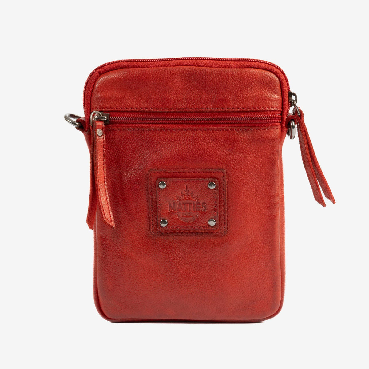 Bolso bandolera vertical de piel natural - Rojo