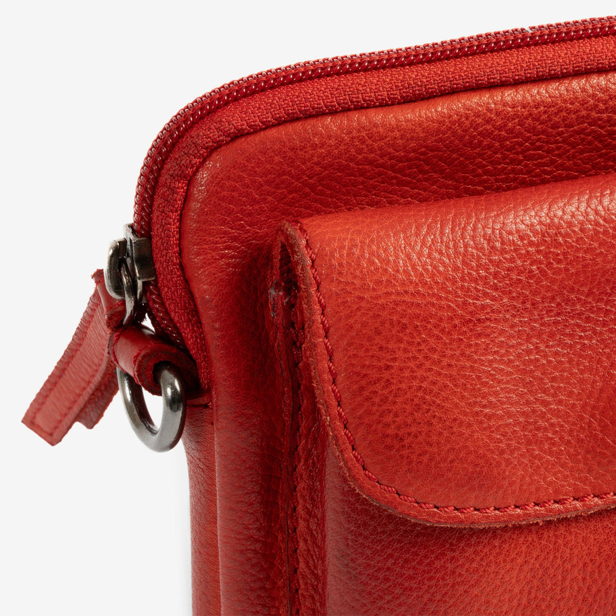 Bolso bandolera vertical de piel natural - Rojo