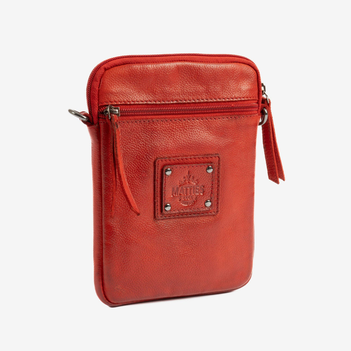Bolso bandolera vertical de piel natural - Rojo