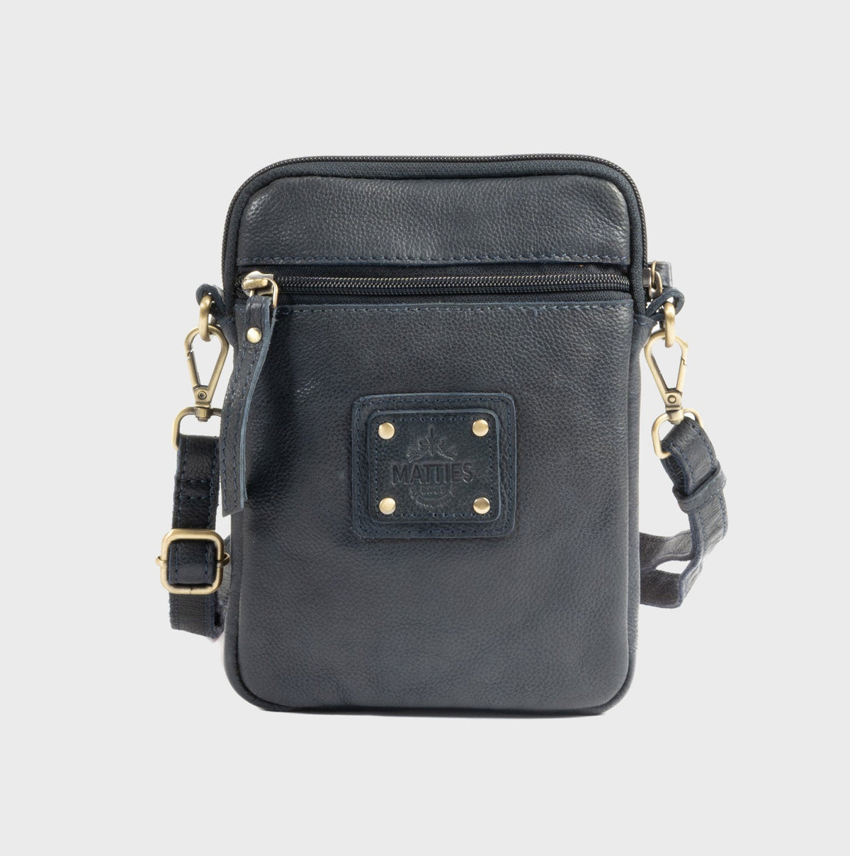 Bolso bandolera vertical de piel natural - Azul