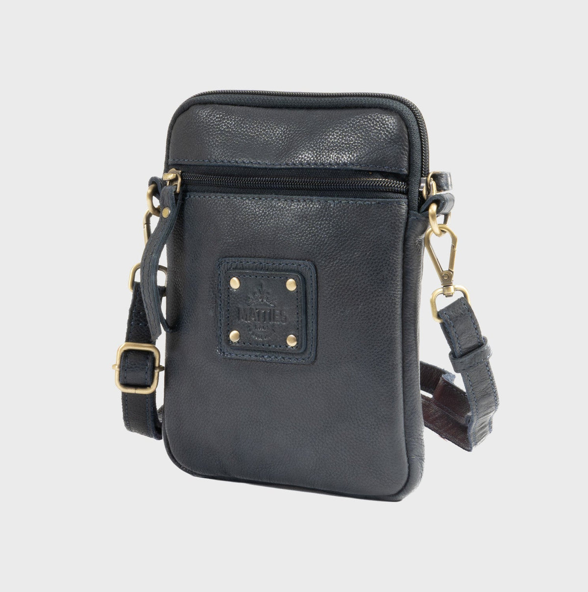 Bolso bandolera vertical de piel natural - Azul