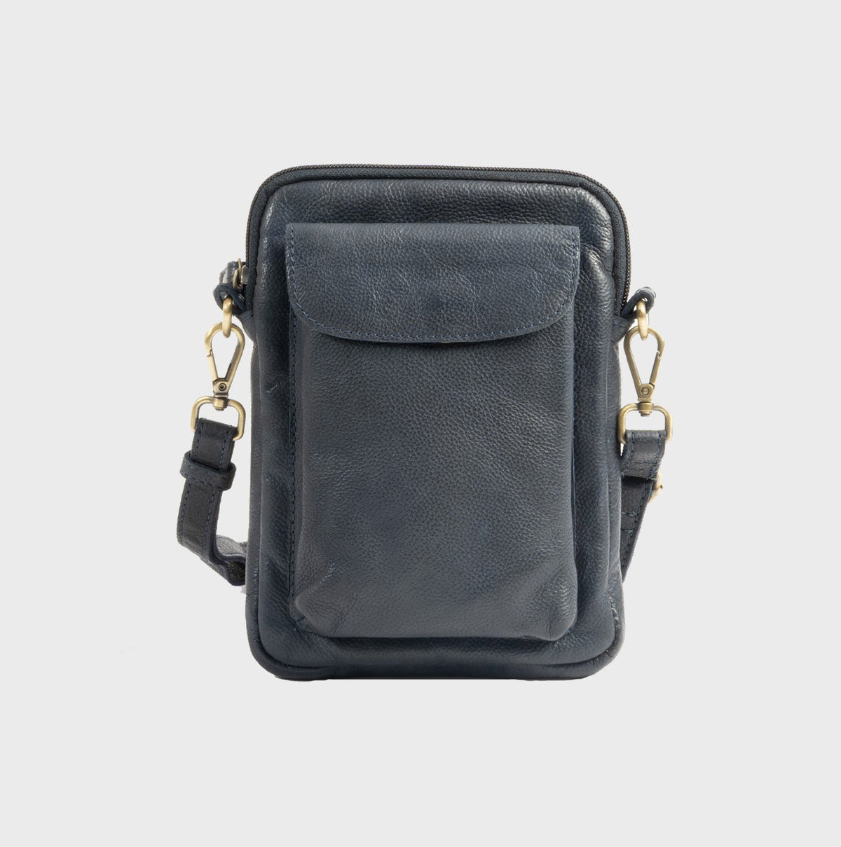 Bolso bandolera vertical de piel natural - Azul