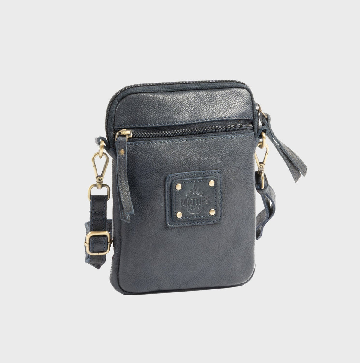 Bolso bandolera vertical de piel natural - Azul