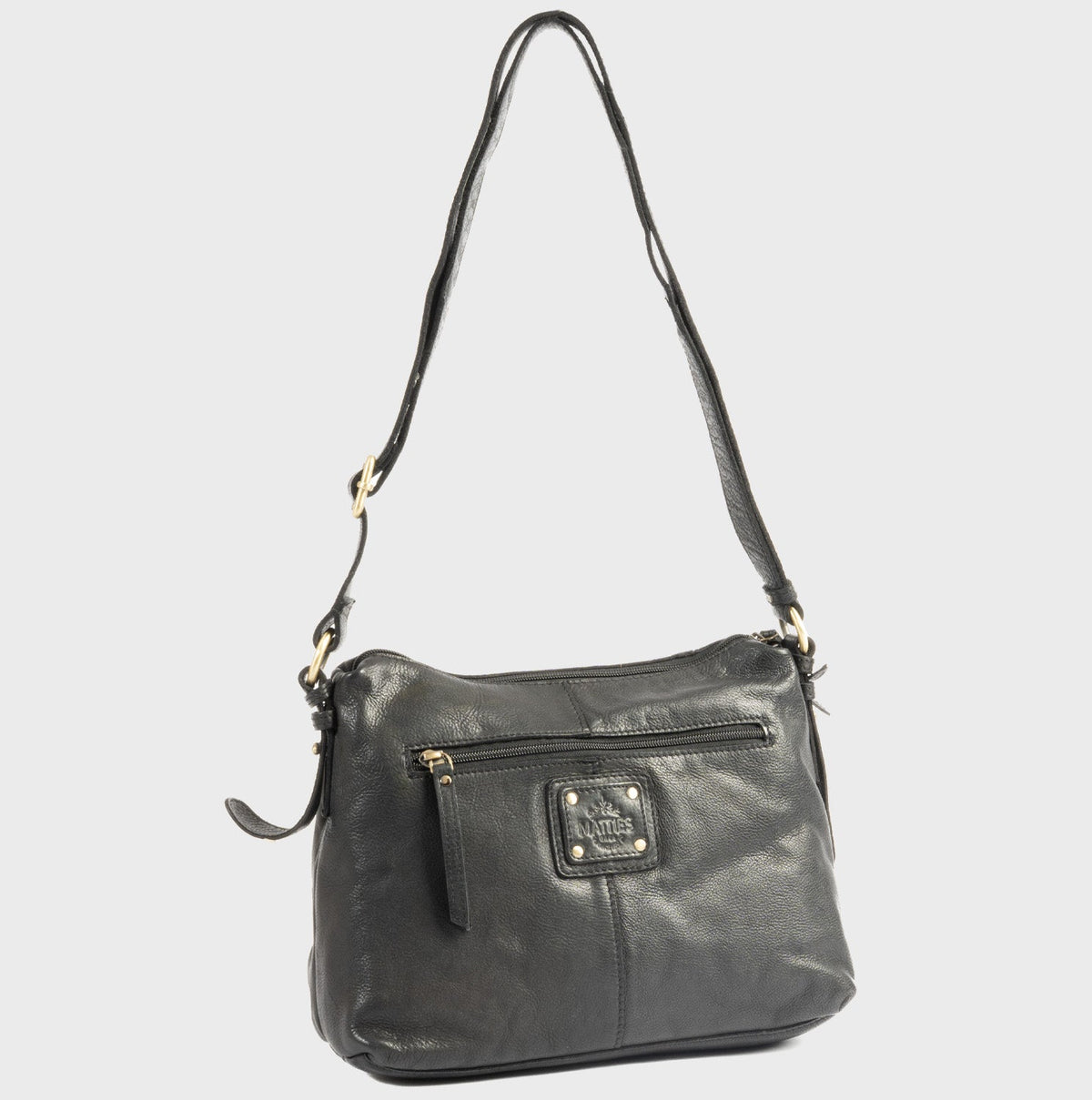 Bolso bandolera de piel natural elegante - Negro