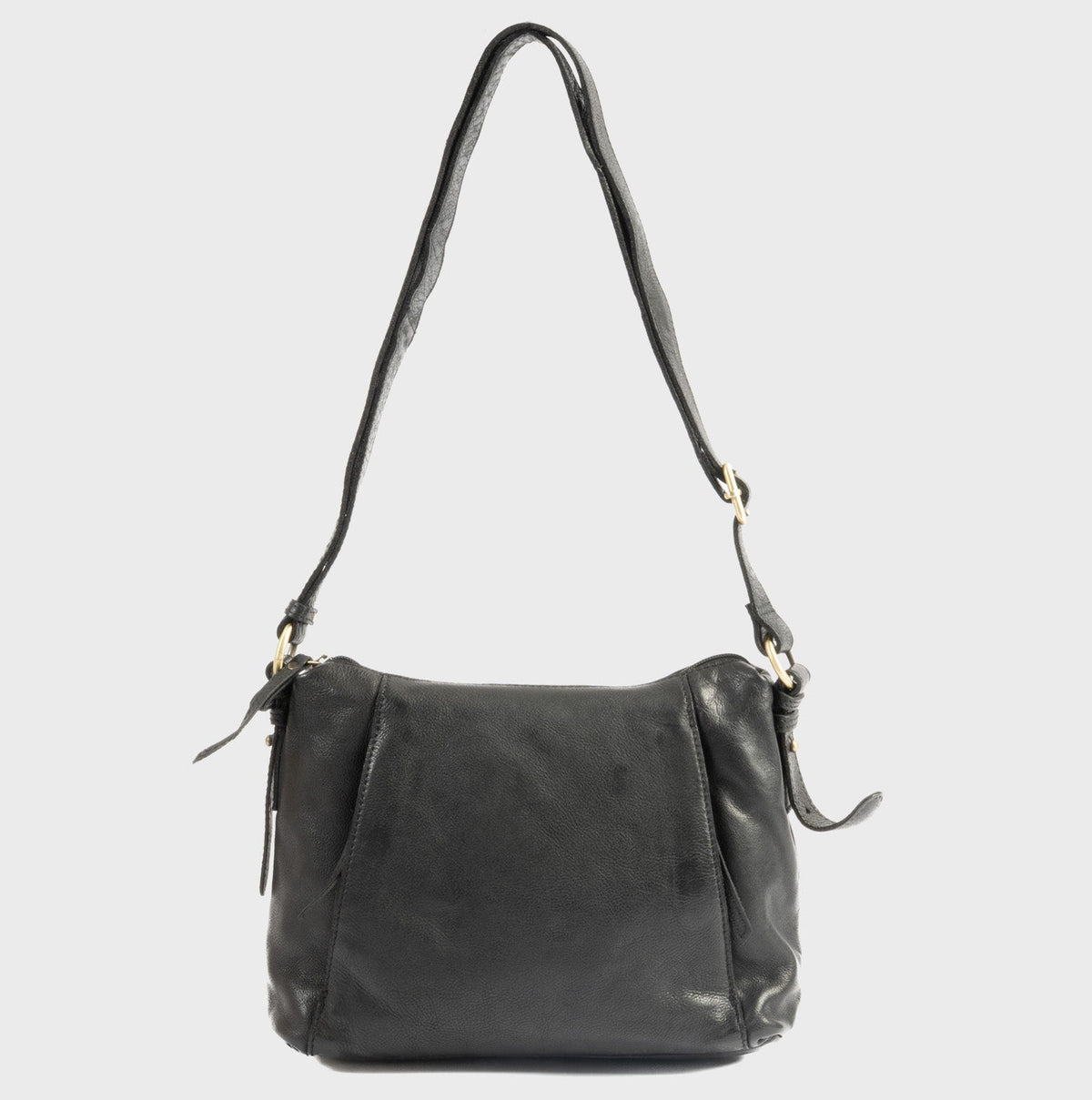 Bolso bandolera de piel natural elegante - Negro