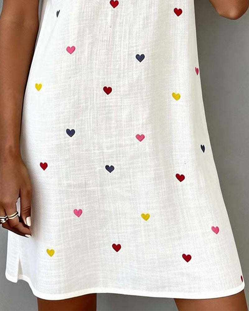 Vestido de algodón y lino con corazones Selloryta