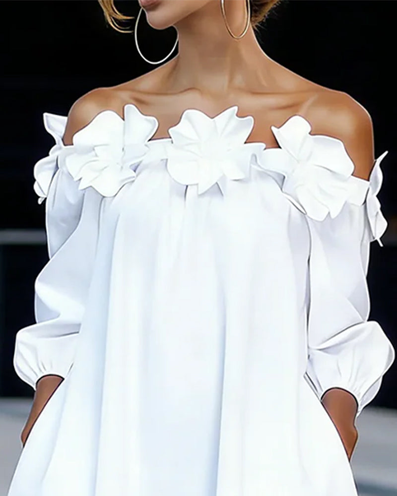 Vestido con hombros descubiertos y flores 3D Selloryta