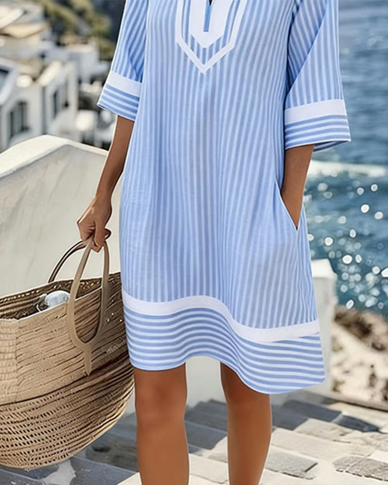 Vestido de rayas con cuello en V Selloryta