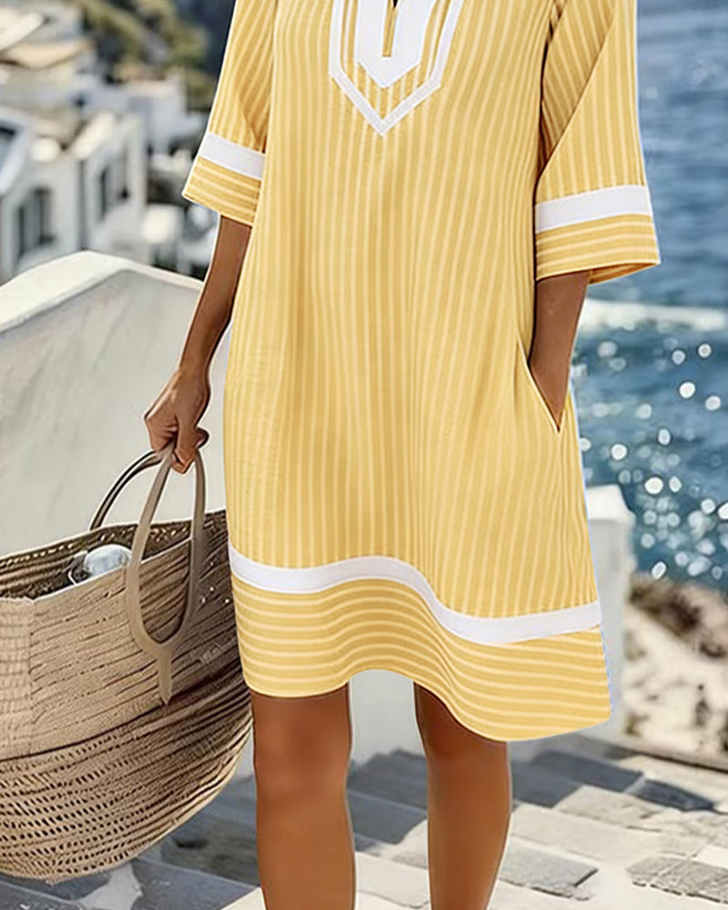 Vestido de rayas con cuello en V Selloryta