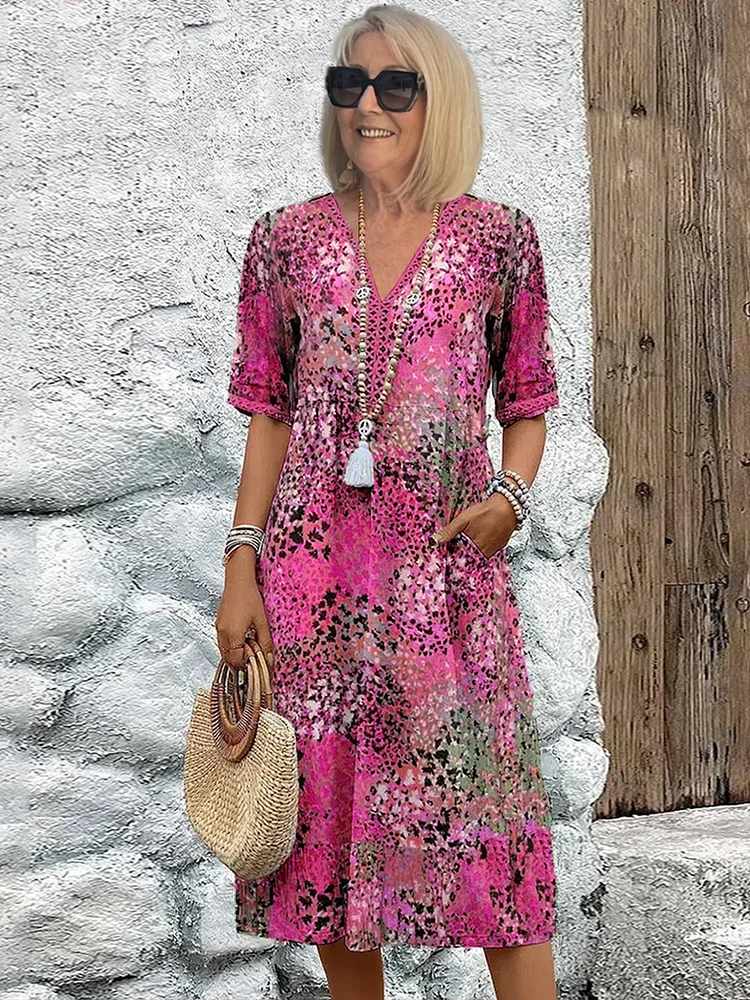 Vestido floral con cuello en V Selloryta