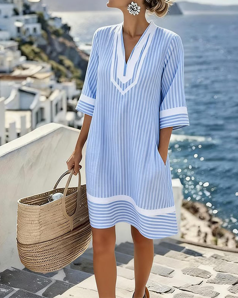 Vestido de rayas con cuello en V Selloryta